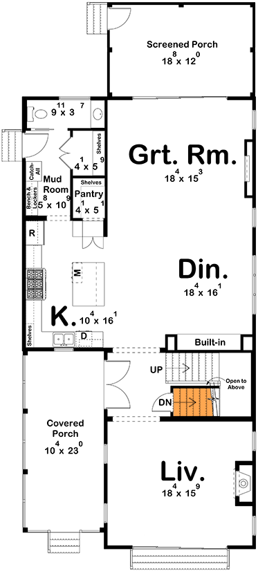 Plan 623542DJ: Coastal Contemporary House Plan with Upstairs Master & Dual Porches - Floor Plan - Main Level - Basement Stairs Location - Beach, Coastal Contemporary