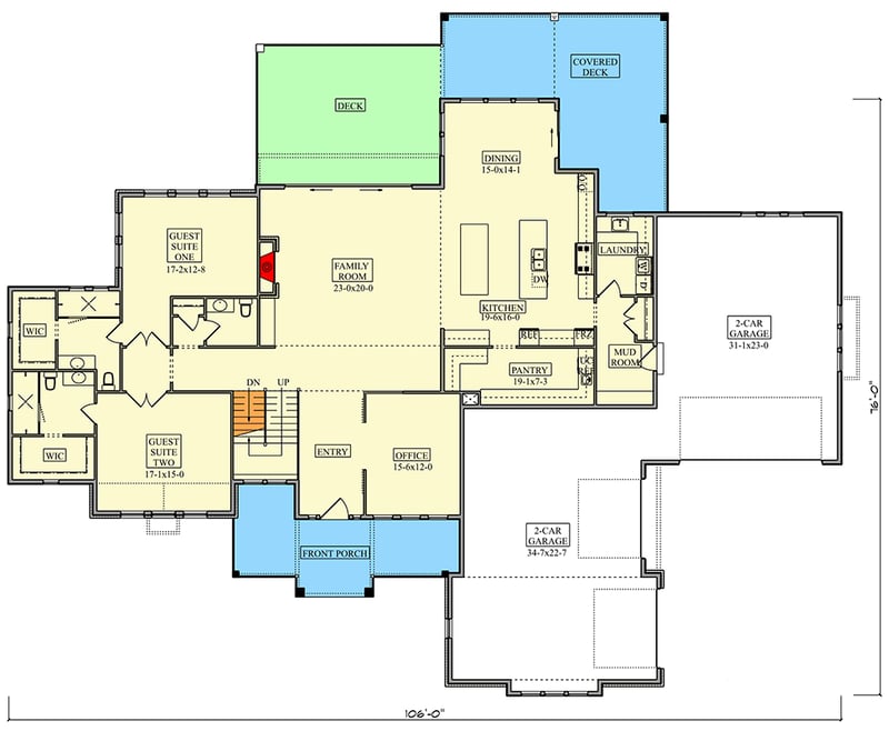 Plan 95294RW: Grand 6-Bedroom Mountain New American House Plan with Dual In-Law Suites - Floor Plan - Main Level - Mountain, New American, Rustic