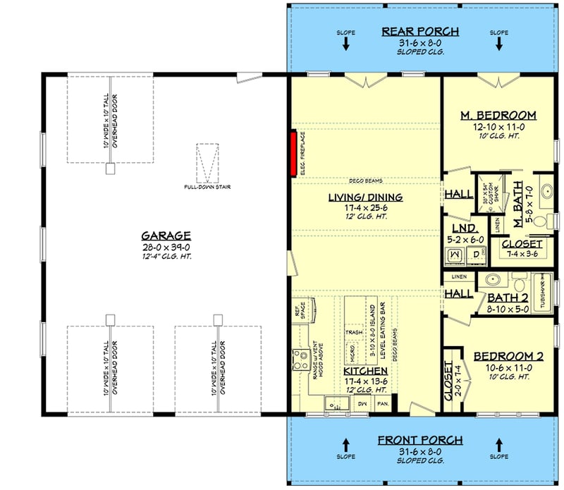 Plan 52012HZ: Modern 2-Bedroom Barndominium House Plan with Expansive 4-Car Garage - Floor Plan - Main Level - Barndominium, Cottage, Modern, Modern Farmhouse