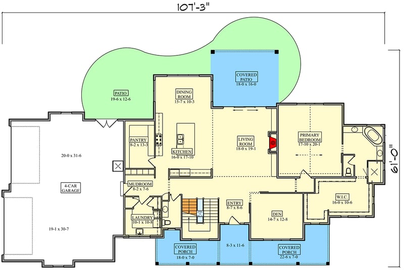 Plan 95310RW: Luxury Modern Farmhouse House Plan: First-Floor Master, 4-Car Garage, Two-Story Great Room - Floor Plan - Main Level - Modern Farmhouse, New American
