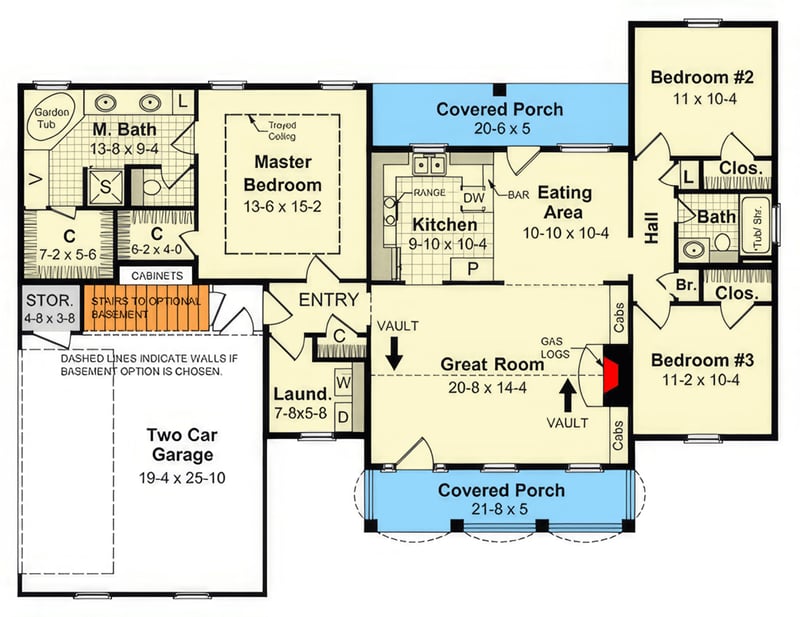 Plan 51257MM: Craftsman House Plan with Split Bedrooms and Covered Porches - Floor Plan - Main Level - Country, Craftsman, Traditional