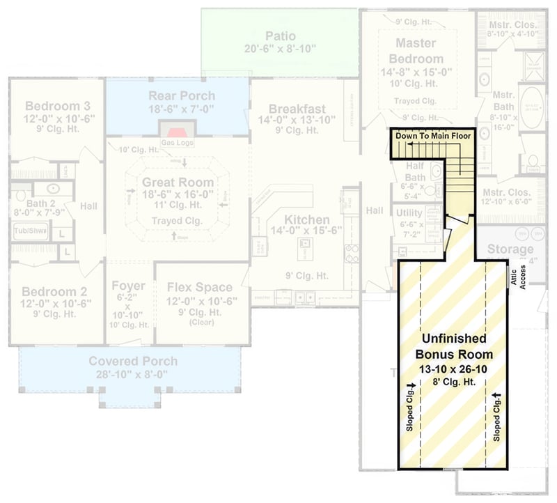 Plan 51262MM: Southern House Plan with Bonus Room and Split Bedroom Design - Floor Plan - Optional Unfinished Upper Level Bonus Room - Acadian, Craftsman, Louisiana-Style, Southern Traditional