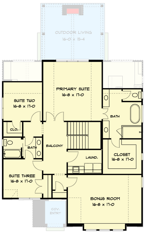 Plan 93228EL: Modern Tudor House Plan with Flex Room and Generous Outdoor Living - Floor Plan - 2nd Floor - Modern, New American, Transitional, Tudor