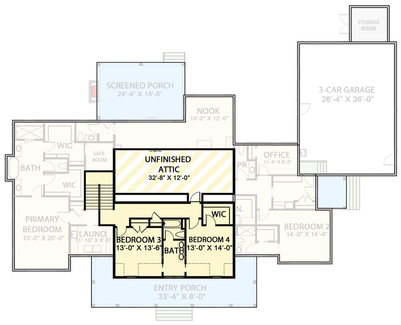 Plan 500094VV: Four-Bedroom Modern Farmhouse House Plan with Wraparound Porch & Office - Floor Plan - 2nd Floor - Modern Farmhouse, New American