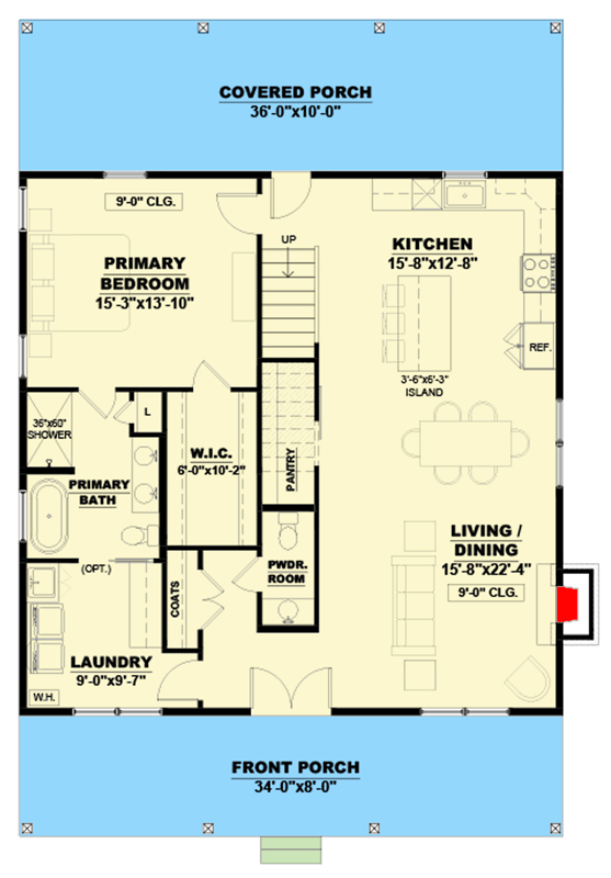 Plan 810047RBT: Four-Bedroom Farmhouse Plan with Main-Level Primary and Flex Room - Floor Plan - Main Level - Farmhouse, Modern Farmhouse