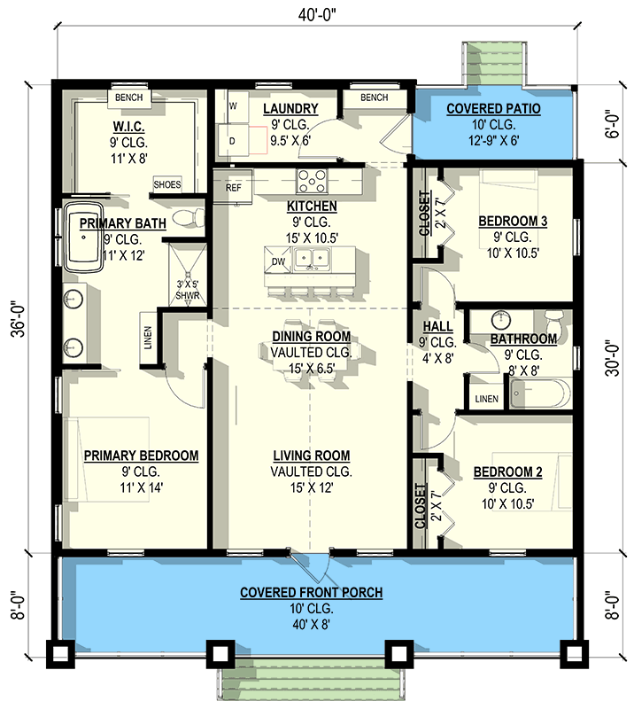 Plan 405028FDC: Craftsman House Plan with 3 Beds, Split Layout, and Vaulted Living - Floor Plan - Main Level - Craftsman
