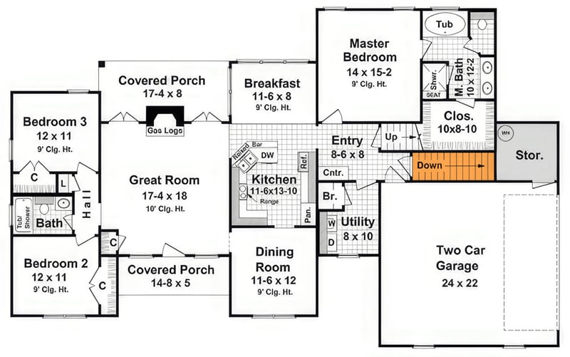 Plan 51265MM: Country Craftsman House Plan: Split Bedrooms, Bonus Room, Covered Porches - Floor Plan - Optional Basement Level Entrance - Country, Craftsman, New American