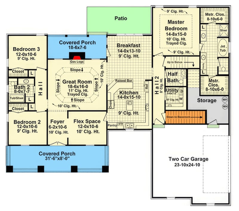Plan 51266MM: Three-Bed Craftsman Plan with Split Layout & Bonus Room - Floor Plan - Main Level - Contemporary, Craftsman, New American