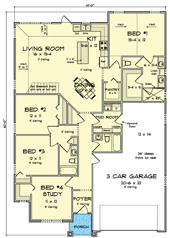 Plan 52456WM: Flexible Ranch House Plan with 3-Car Garage and Butler Pantry - Floor Plan - Main Level - Country, Ranch, Traditional