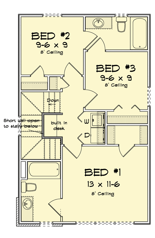 Plan 52465WM: Contemporary 3 Bed Plan with Upstairs Laundry and Master Suite - Floor Plan - 2nd Floor - Contemporary, Traditional