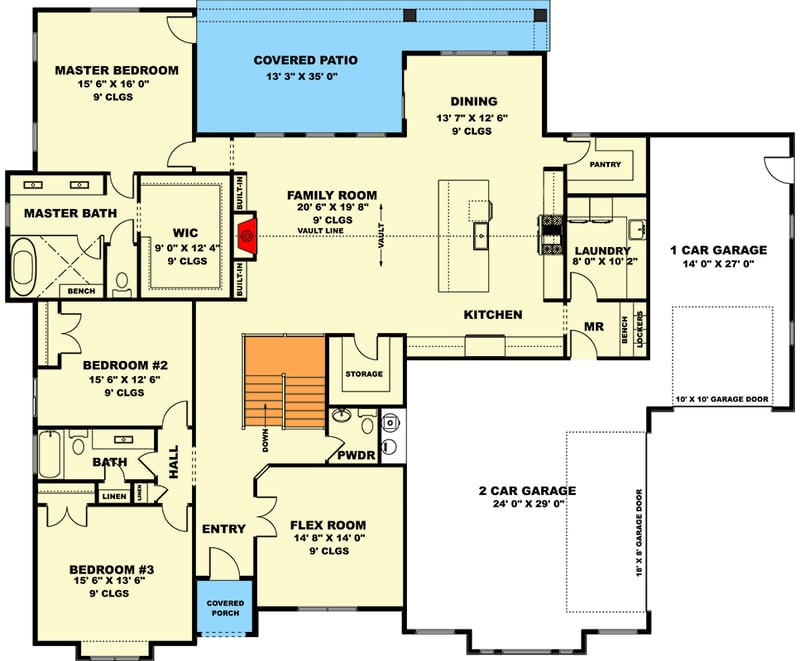 Plan 506053BRY: Luxury 2731 Sq Ft Modern Craftsman House Plan with 3-Car Garage - Floor Plan - Main Level - Contemporary, Craftsman, Modern