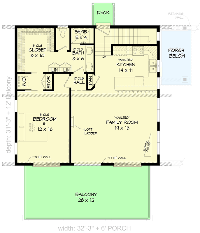 Plan 680595VR: Contemporary 1-Bedroom House Plan with Art Loft and Walkout Basement - Floor Plan - Main Level - Contemporary