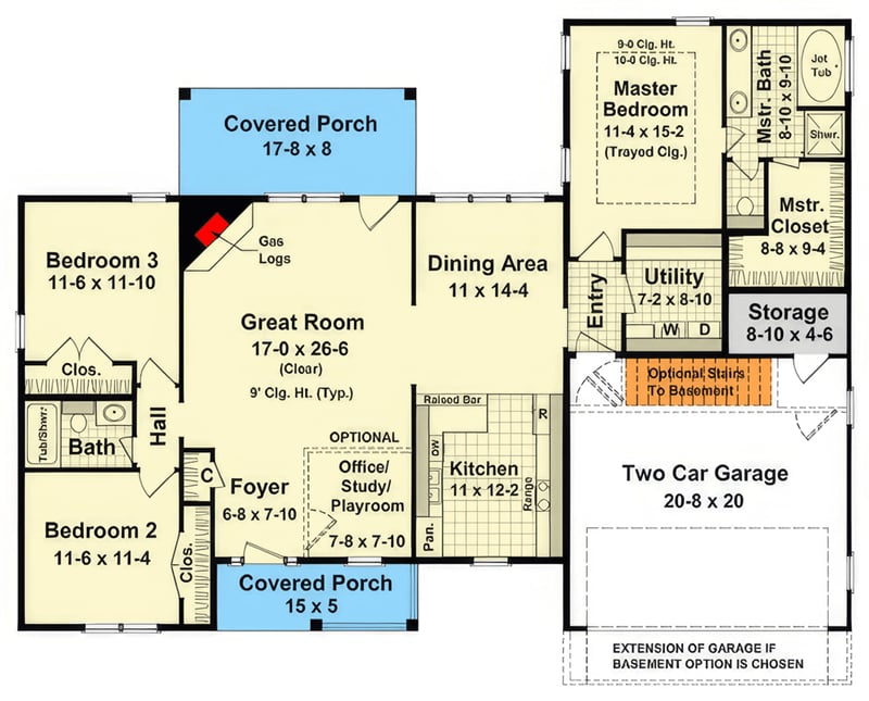 Plan 51271MM: Three Bed Craftsman House Plan with Vaulted Great Room and Dual Porches - Floor Plan - Main Level - Country, Craftsman, Ranch, Traditional