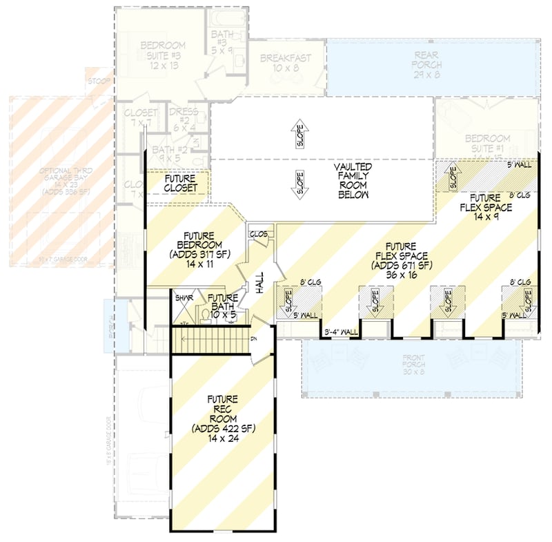 Plan 680599VR: 3-Bed Farmhouse House Plan with Split Beds and Bonus Room - Floor Plan - Optional Unfinished Upper Level - Country, Farmhouse