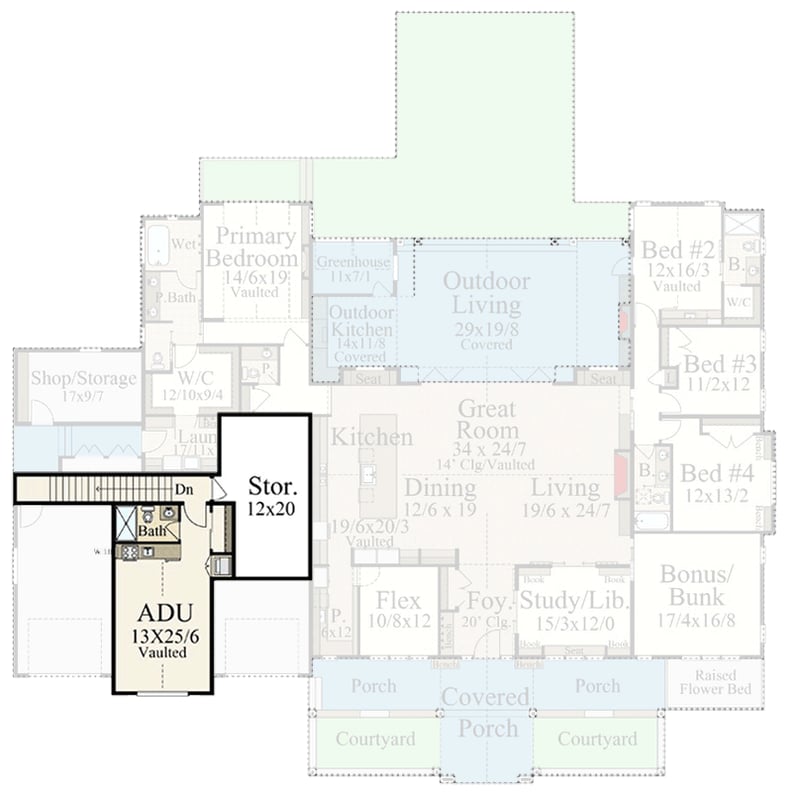 Plan 85475MS: Grand 5-Bedroom Barndominium House Plan with ADU and Outdoor Living - Floor Plan - 2nd Floor - Barndominium, Mountain, Rustic
