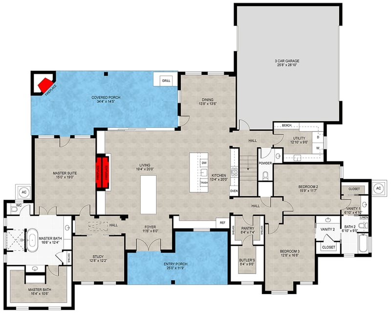 Plan 430146LY: Hill Country House Plan with Outdoor Kitchen and Home Office - Floor Plan - Main Level - Hill Country