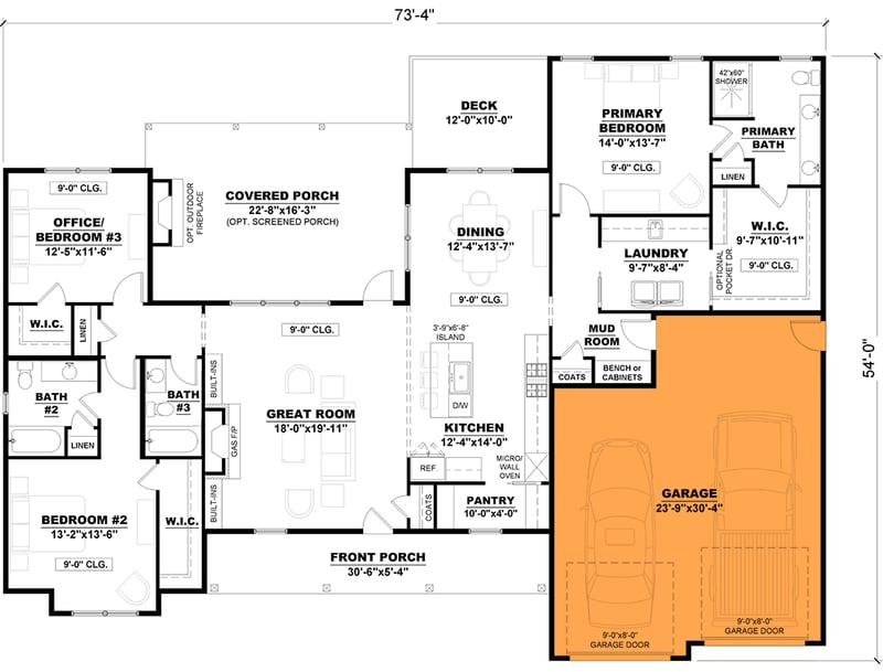 Plan 810050RBT: Inviting Modern Farmhouse House Plan with Split Beds and Outdoor Fireplace - Floor Plan - Main Floor - 2-Car Front Garage (Paid Option $$$) - Farmhouse, Modern Farmhouse