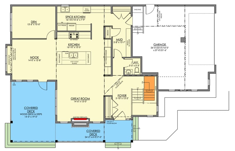 Plan 81881AB: Modern Farmhouse House Plan with Wrap-Around Porch and Flexible Living Spaces - Floor Plan - Main Level - Modern Farmhouse, New American