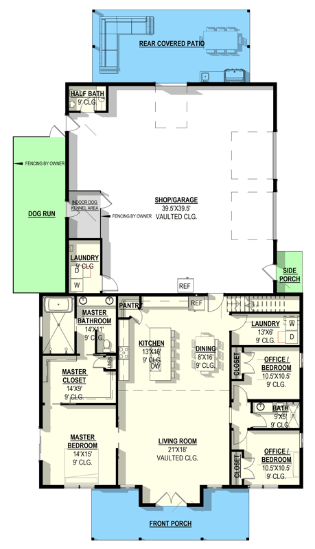 Plan 405038FDC: Modern Barndominium Plan with Vaulted Living Room and Massive Shop Space - Floor Plan - Main Level - Barndominium