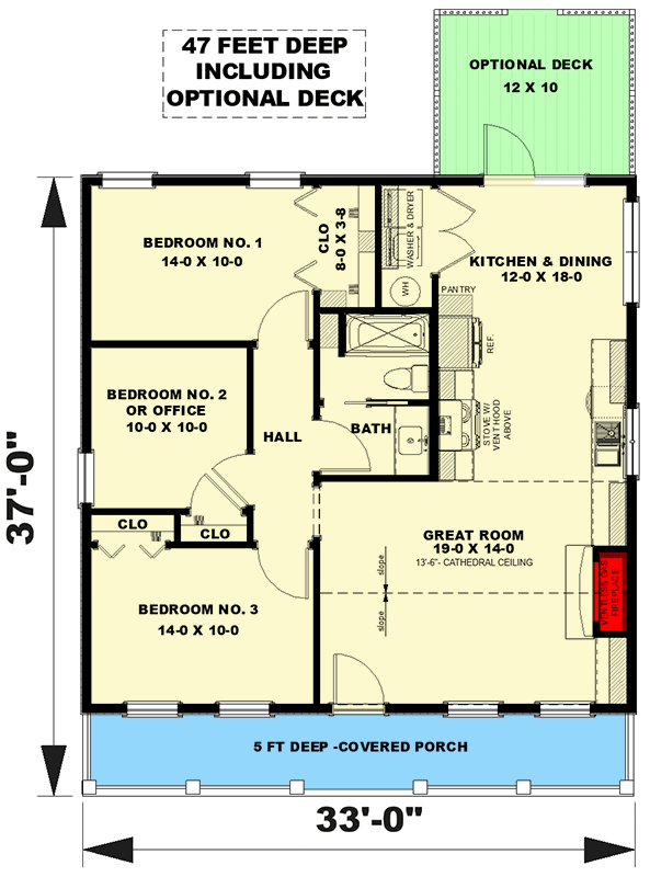 Plan 25070DH: 3-Bed Country Cottage House Plan with Flex Room and Porch - Floor Plan - Main Level - Cottage, Country