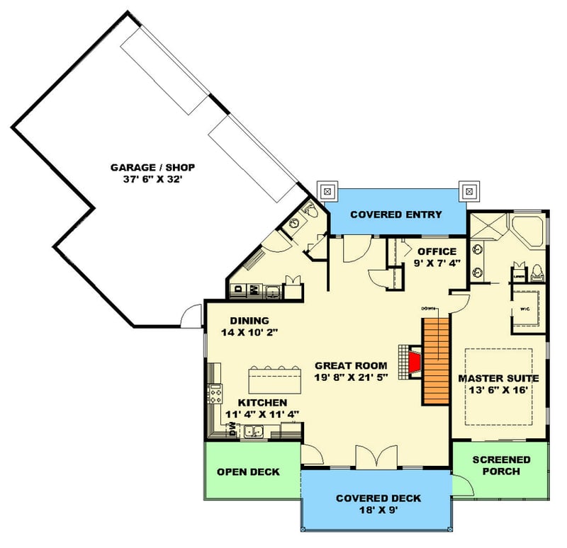 Plan 350150GH: Spacious Modern Craftsman House Plan with Walkout Basement and Four-Car Garage - Floor Plan - Main Level - Craftsman, Modern, Mountain