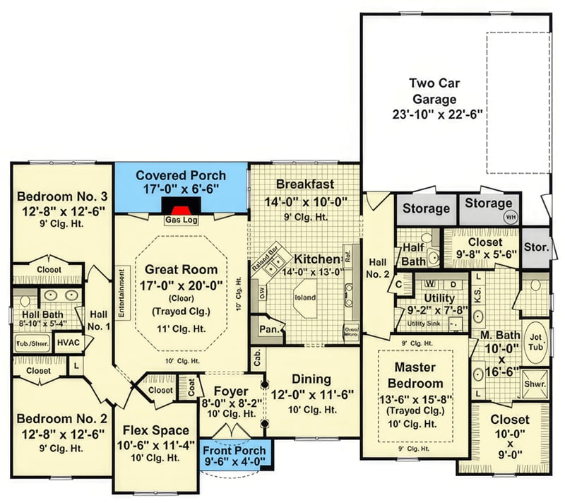 Plan 51288MM: New American House Plan with Flex Room and Closed Concept Floor Plan - Floor Plan - Main Level - Country, New American, Ranch, Traditional