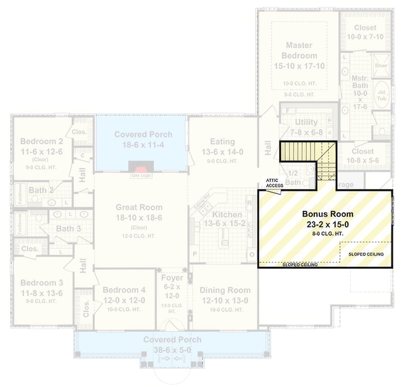 Plan 51290MM: Four-Bedroom New American House Plan with Main-Level Master Suite - Floor Plan - Optional Finished Bonus Level - Country, Modern Farmhouse, New American, Ranch