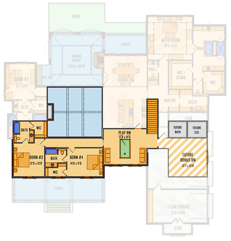 Plan 510260WDY: Grand Southern Traditional House Plan with First-Floor Master and Cabana - Floor Plan - 2nd Floor - Southern, Traditional