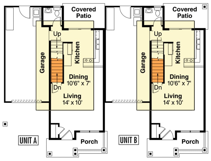 Plan 720145DA: Craftsman Duplex House Plan: 4 Beds, 2 Garages, Covered Patios - Floor Plan - Optional Basement Stairs - Country, Craftsman