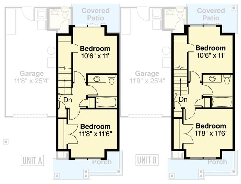 Plan 720145DA: Craftsman Duplex House Plan: 4 Beds, 2 Garages, Covered Patios - Floor Plan - 2nd Floor - Country, Craftsman