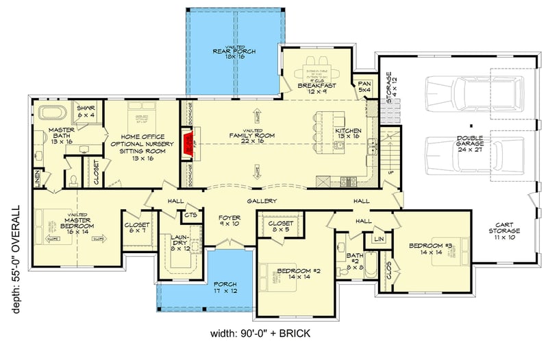 Plan 680617VR: Modern Farmhouse House Plan with Game Room and Main Level Master Suite - Floor Plan - Main Level - Farmhouse, Modern Farmhouse, New American