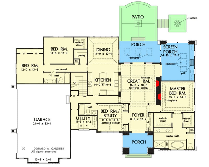Plan 444429GDN: European 4-Bed House Plan with Open Living, Main-Level Master, and Bonus - Floor Plan - Main Level - European