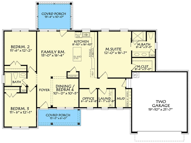 Plan 940010JNK: Versatile 3-4 Bed Ranch House Plan with Craftsman Charm and Covered Porches - Floor Plan - Main Level - Country, Craftsman, Modern Farmhouse, Ranch, Traditional