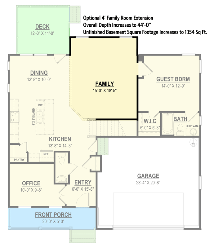 Plan 83678CRW: Spacious Modern Farmhouse House Plan with Office, Loft, and Main Floor Guest Suite - Floor Plan - Optional Family Room Extension (+$ Paid Option) - Farmhouse, Modern Farmhouse