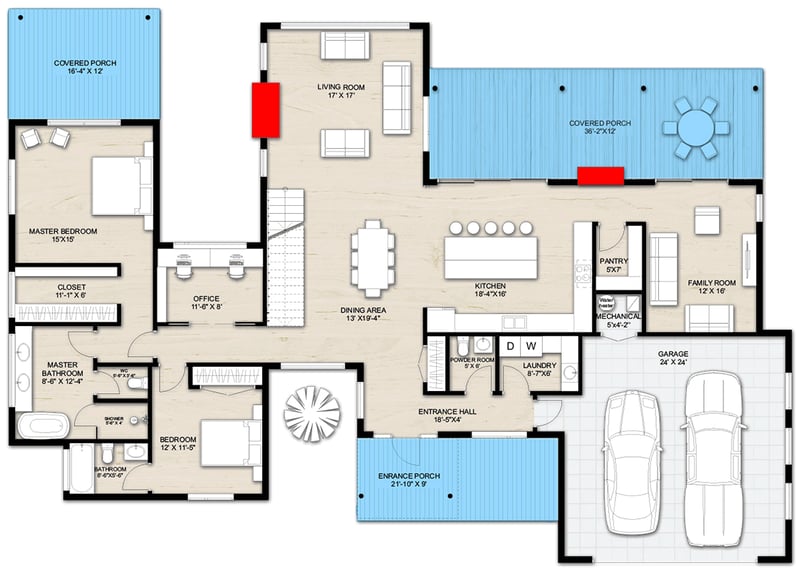 Plan 242000TRU: Modern 4-Bedroom House Plan with Two-Story Great Room and Main Level Master - Floor Plan - Main Level - Contemporary, Modern, Northwest