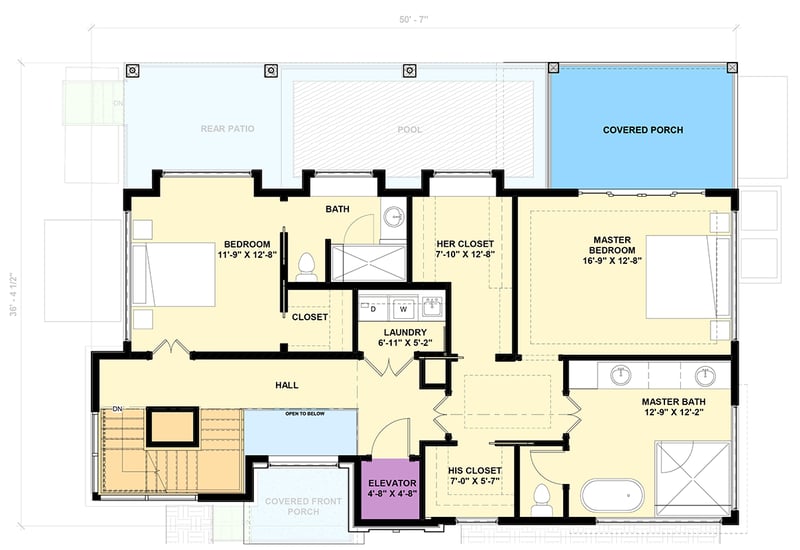 Plan 30095RT: Contemporary House Plan: 3 Beds, Elevator, Pool, Media - Floor Plan - 2nd Floor - Contemporary