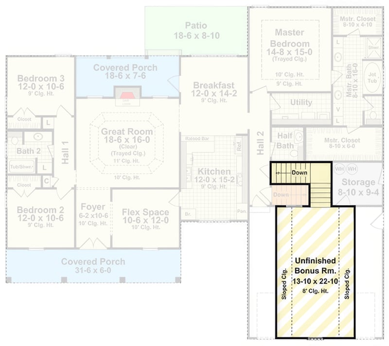 Plan 51295MM: Farmhouse Plan with 3 Beds, Open Living and a Flex Room - Floor Plan - Optional Finished Bonus Level - Farmhouse, Traditional