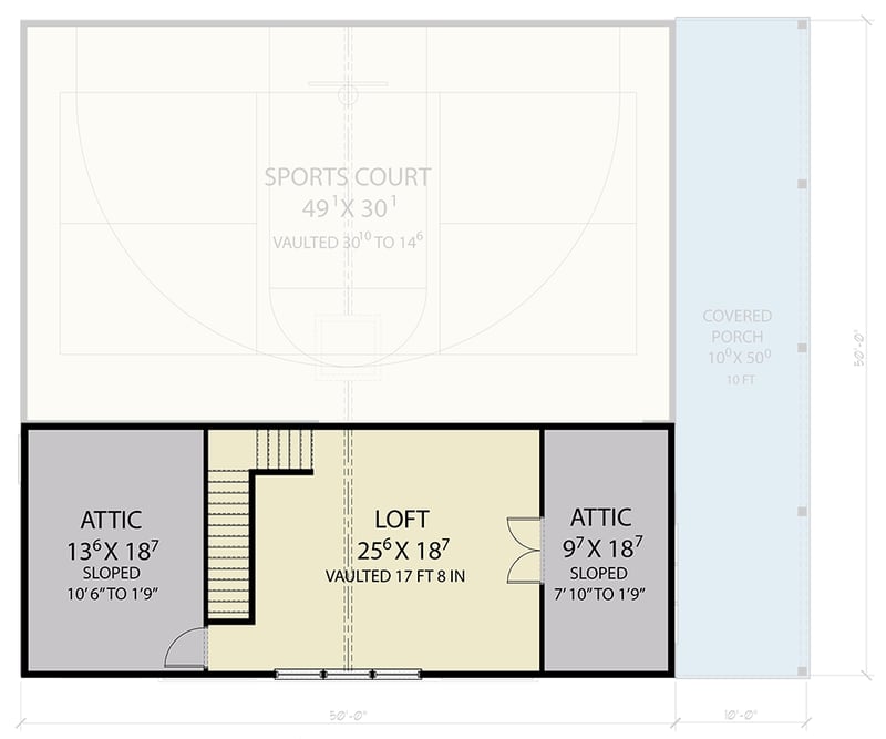 Plan 280248JWD: Modern Barndominium Plan with Indoor Sports Court and Vaulted Loft - Floor Plan - 2nd Floor - Barndominium