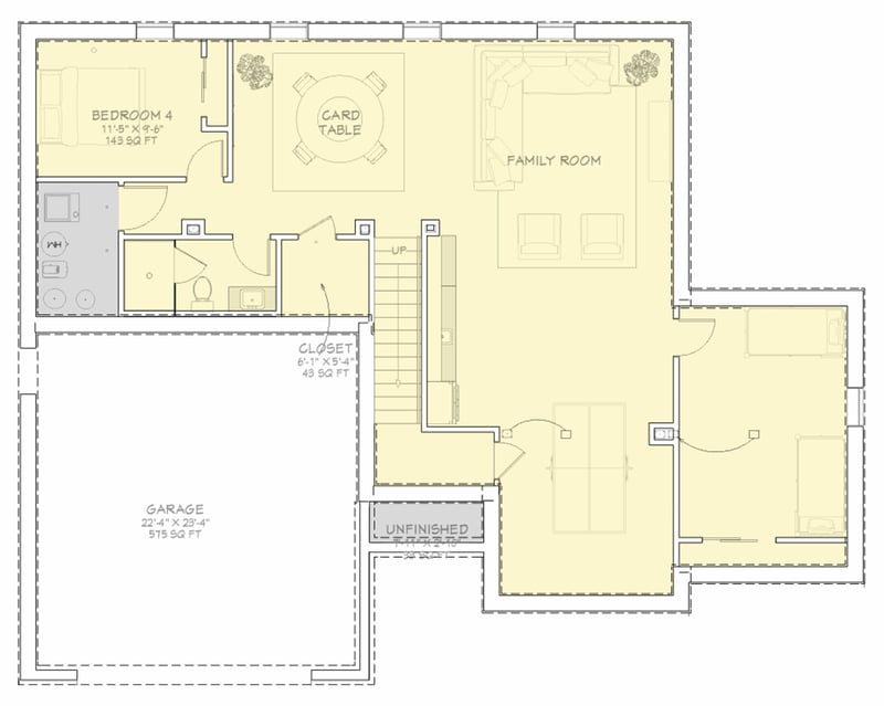 Plan 744518ABR: Traditional Ranch House Plan with 5 Beds, Game Room, and Main Level Master - Floor Plan - Lower Basement Level - New American, Ranch, Traditional