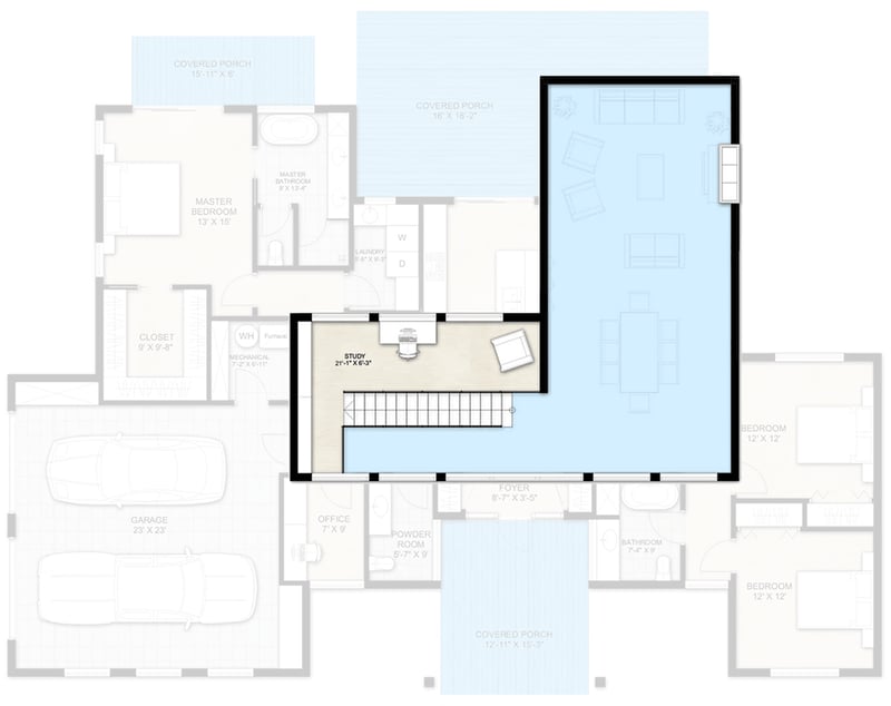 Plan 242006TRU: Modern Mid-Century 3-Bed House Plan with Open Living & Study Loft - Floor Plan - 2nd Floor - Contemporary, Mid Century Modern, Modern, Northwest