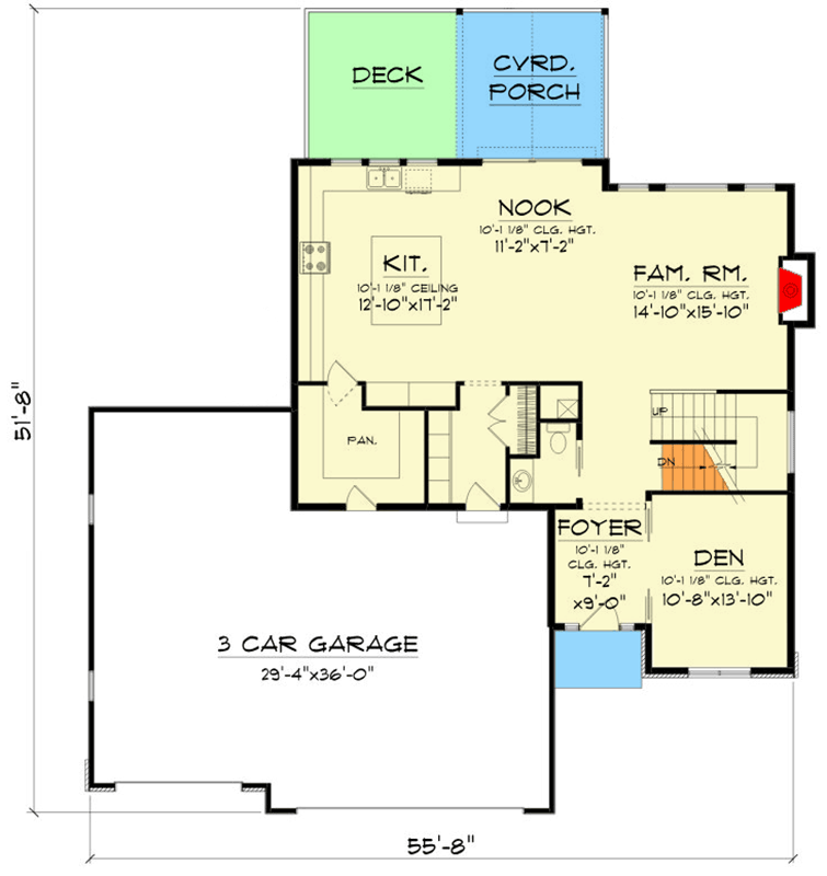 Plan 890142AH: New American 4-Bed House Plan with Upstairs Master Suite and Den - Floor Plan - Main Level - New American, Traditional, Transitional