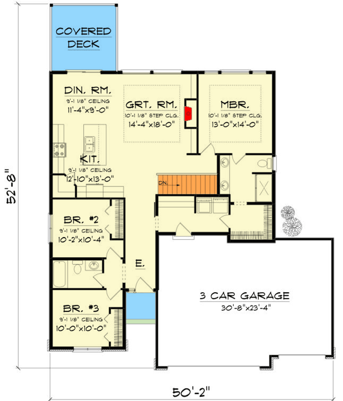 Plan 890143AH: New American 3-Bed House Plan with Split Layout and 3-Car Garage - Floor Plan - Main Level - New American, Ranch
