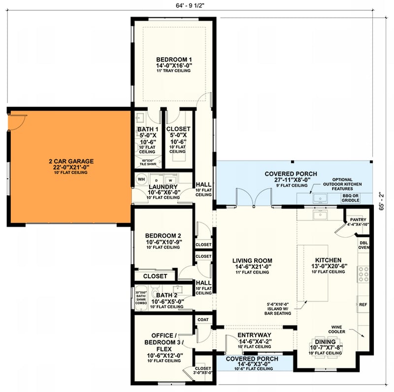 Plan 421030HFC: Inviting 3-Bedroom Cottage House Plan with Flex Space and Optional 2-Car Garage - Floor Plan - Optional 2-Car Front Garage - $195 - Cottage, Country, Traditional