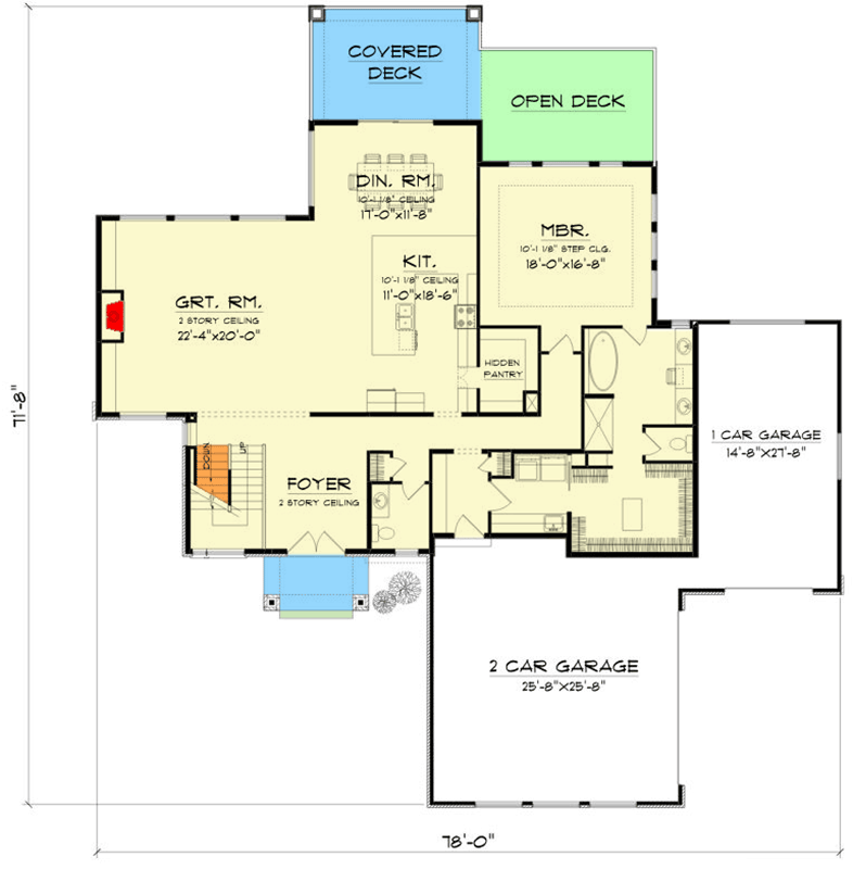 Plan 890145AH: Modern House Plan with Main Level Master, Two-Story Great Room, 3-Car Garage - Floor Plan - Main Level - Modern