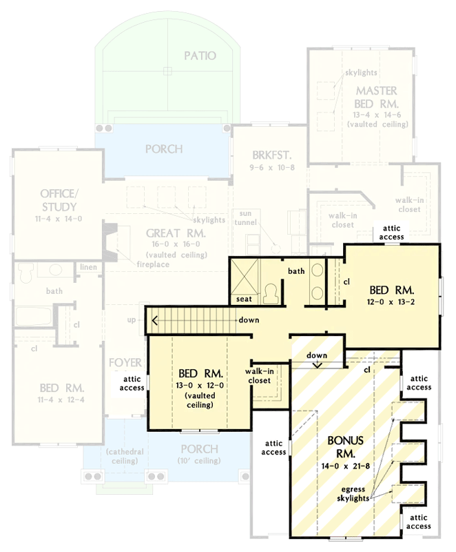 Plan 444430GDN: European Plan with Bonus Room and Formal Dining Room - Floor Plan - 2nd Floor - Cottage, European