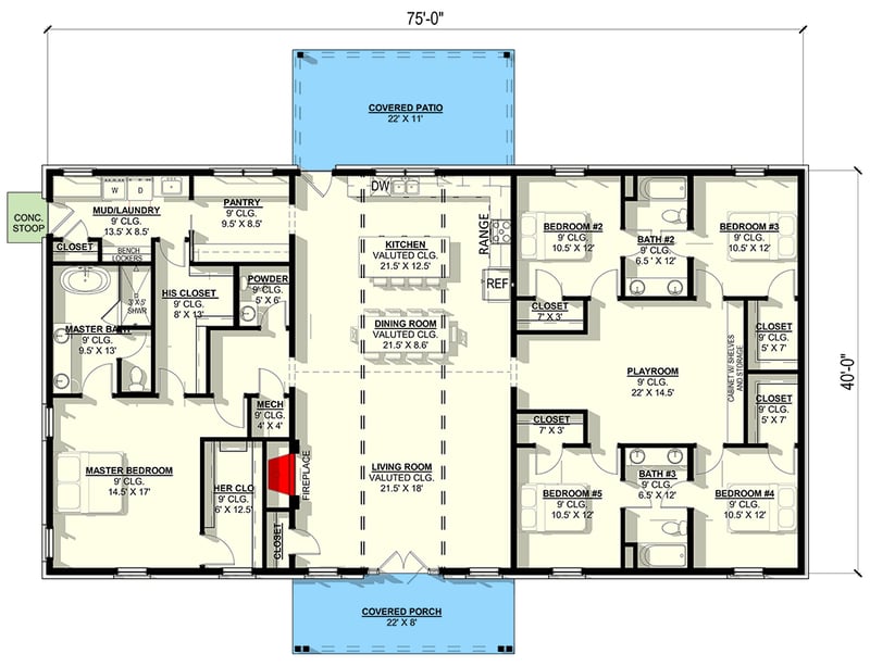 Plan 405040FDC: Modern 5-Bedroom Barndominium House Plan with Vaulted Open Living - Floor Plan - Main Level - Barndominium
