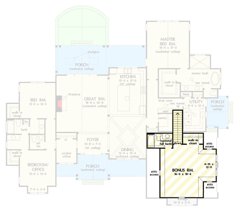 Plan 444433GDN: Elegant New American House Plan with Split Bedrooms and Home Office - Floor Plan - Optional Finished Upper Level - Modern Farmhouse, New American