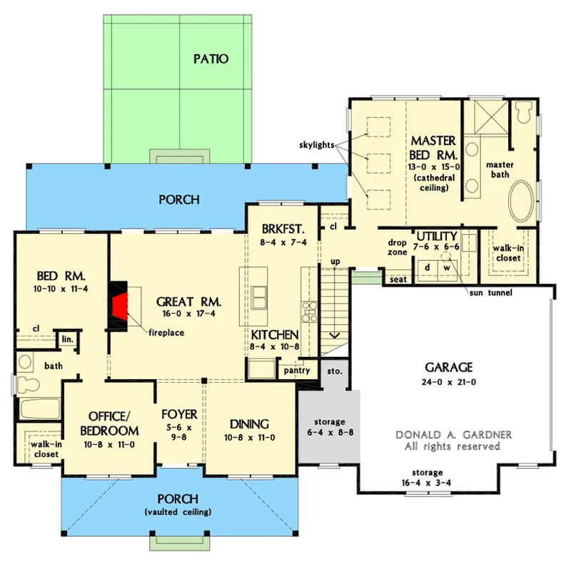 Plan 444434GDN: New American Home Plan with 5 Bedrooms and Bonus Room - Floor Plan - Main Level - Craftsman, Modern Farmhouse, New American, Traditional