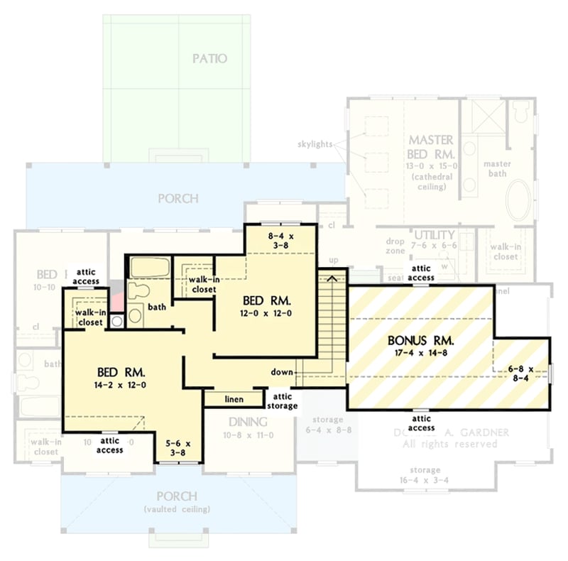Plan 444434GDN: New American Home Plan with 5 Bedrooms and Bonus Room - Floor Plan - 2nd Floor - Craftsman, Modern Farmhouse, New American, Traditional