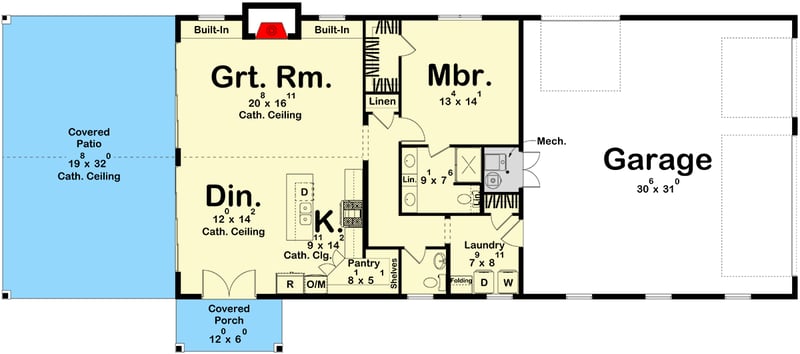 Plan 623557DJ: Modern Barndominium House Plan with Expansive Covered Patio and 3-Car Garage - Floor Plan - Main Level - Barndominium, Country, Modern Farmhouse